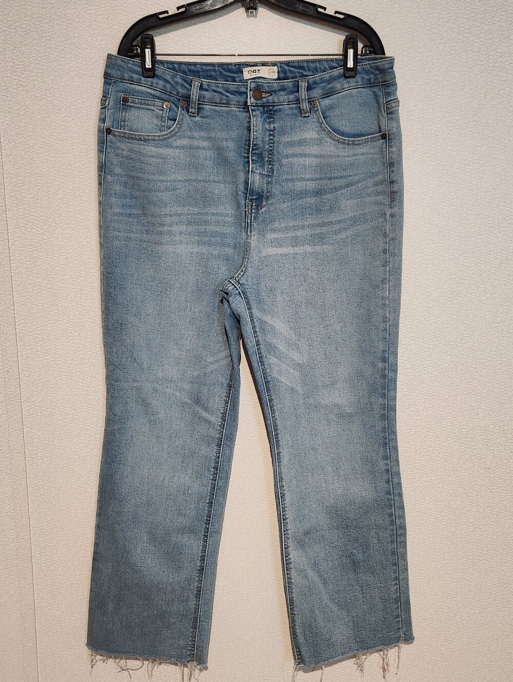 Oat New York Womens Straight Leg Raw Hem High Rise Jeans Stretch 12/31